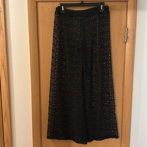 Haebaragi Women’s Mesh Crochet Sheer Wide Leg Pants Swim Coverup Black S-M - Picture 5 of 8